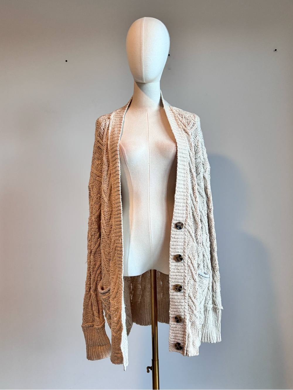 Free People Cream Cable Knit Button-Front Cardigan